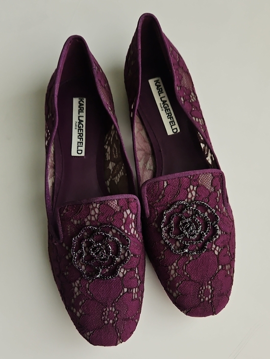 Karl Lagerfeld Shoes - Karl Lagerfeld Women's Plum Lace Embellished Flats